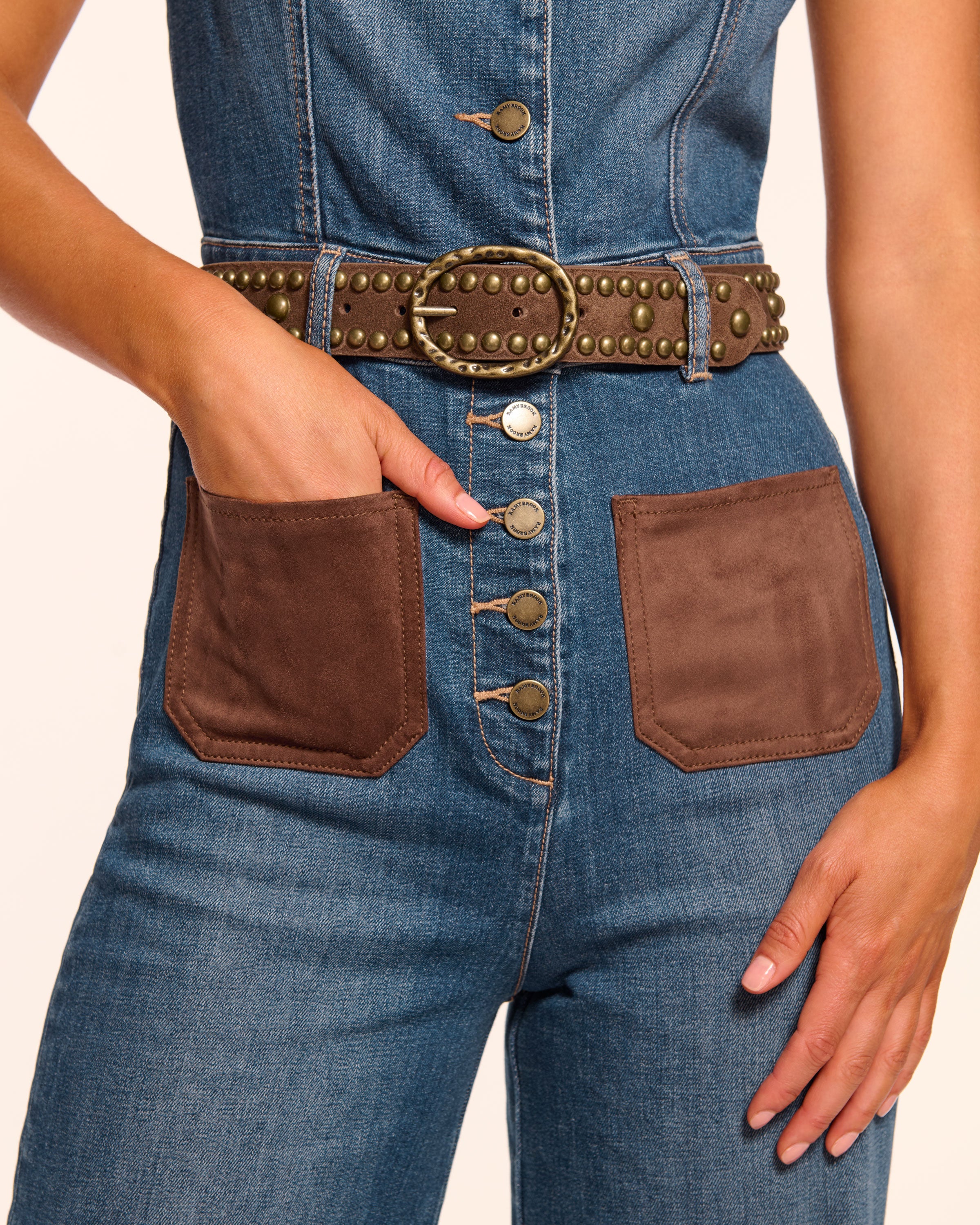 Claudette Fauxe Suede Trim Denim Jumpsuit - Image 3