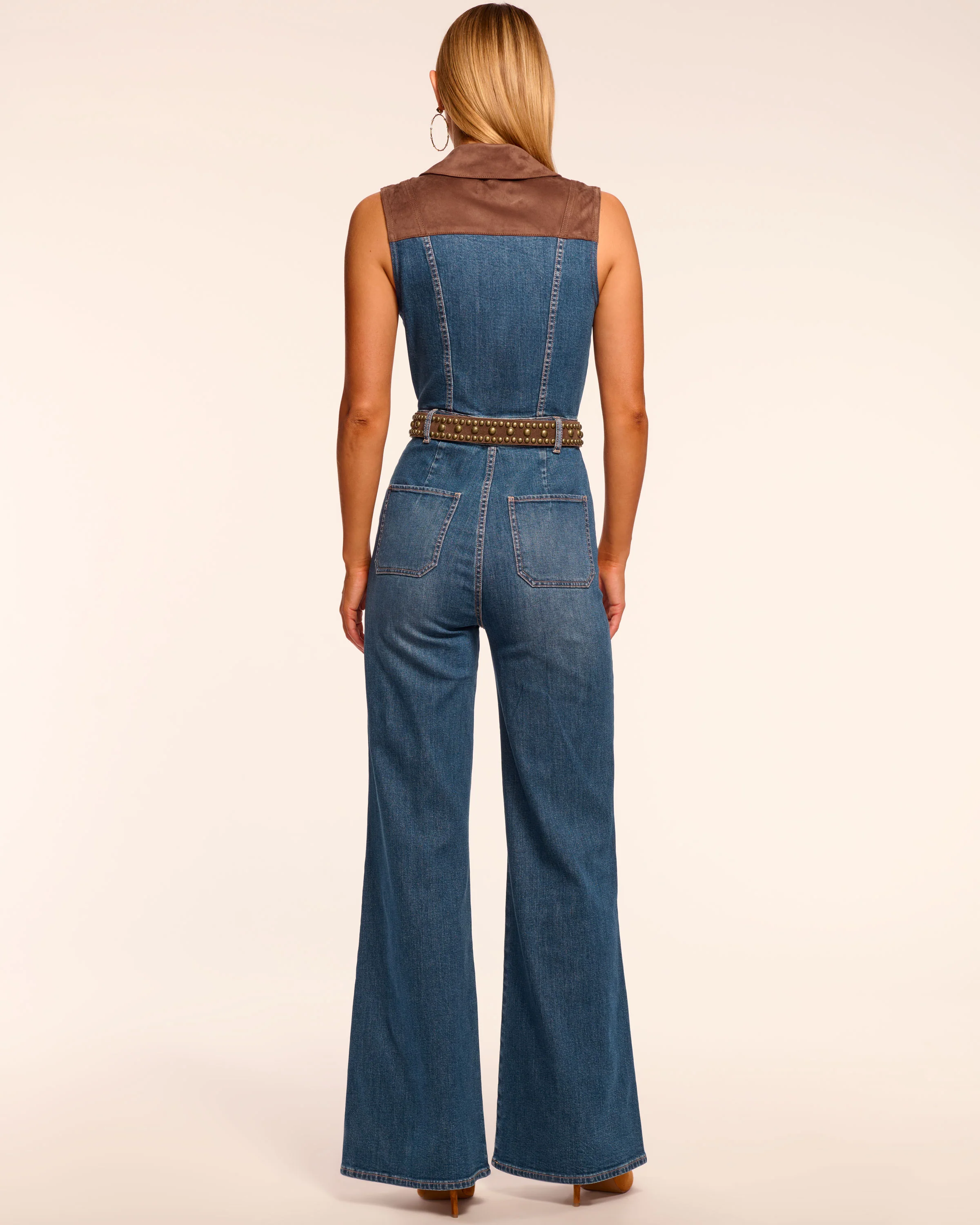 Claudette Fauxe Suede Trim Denim Jumpsuit - Image 4