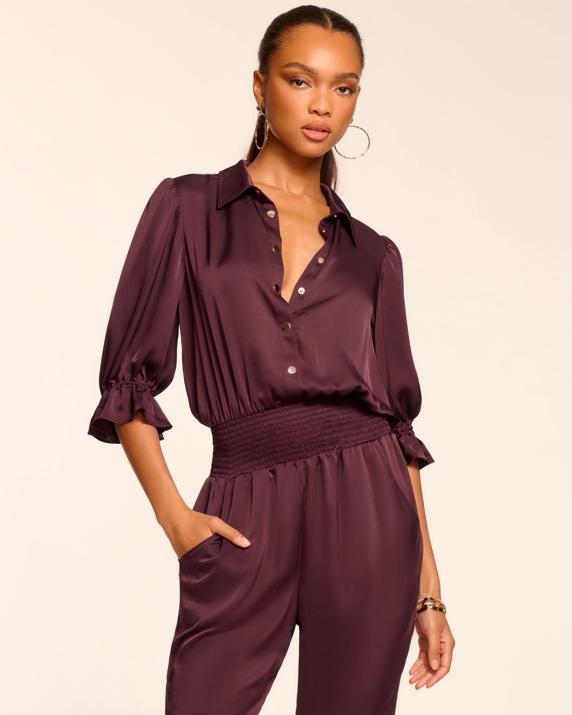 Dina Short Sleeve Button Down Jumpsuit - Image 7