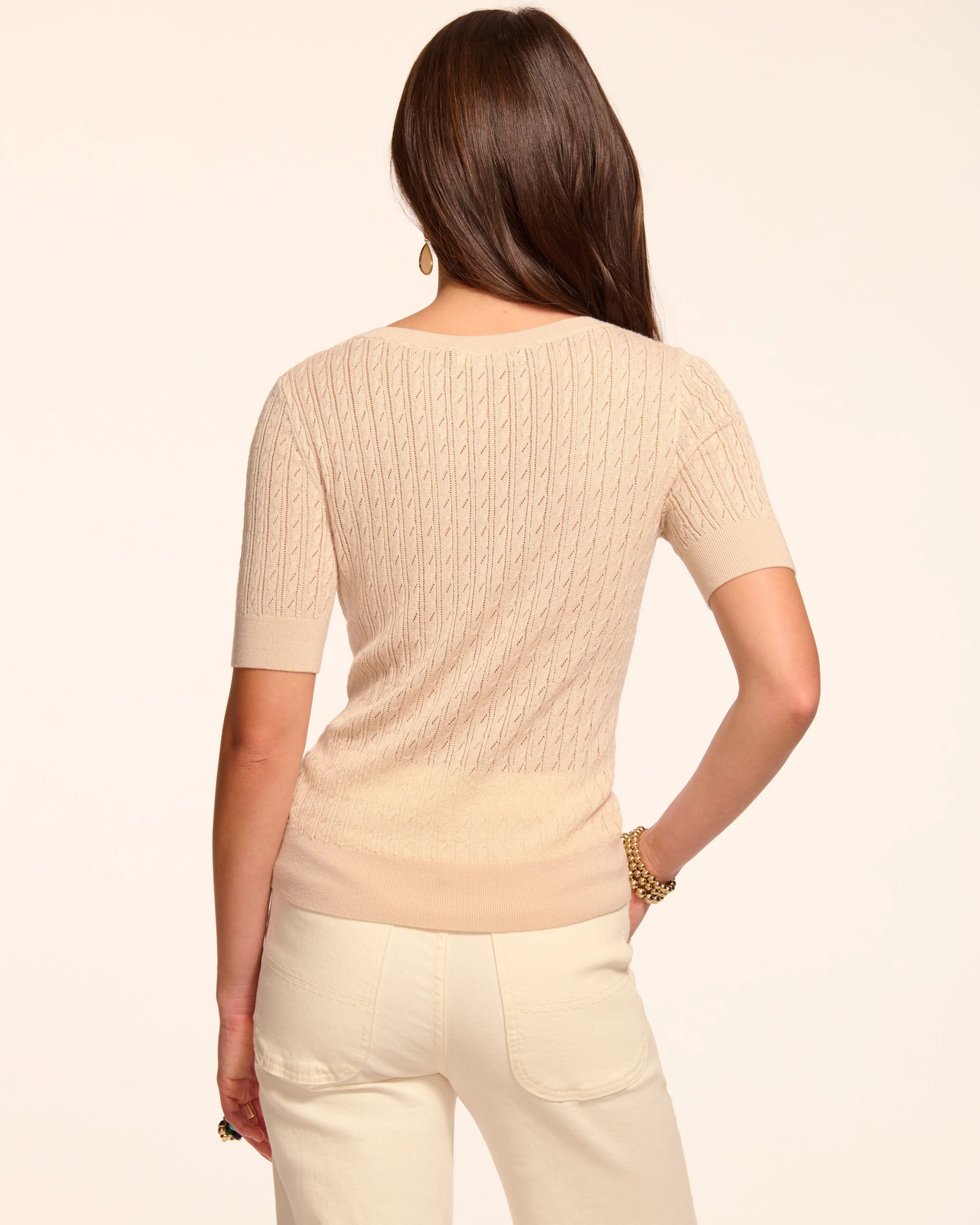 Elliot Pointelle Silk Cashmere Short Sleeve Top - Image 3
