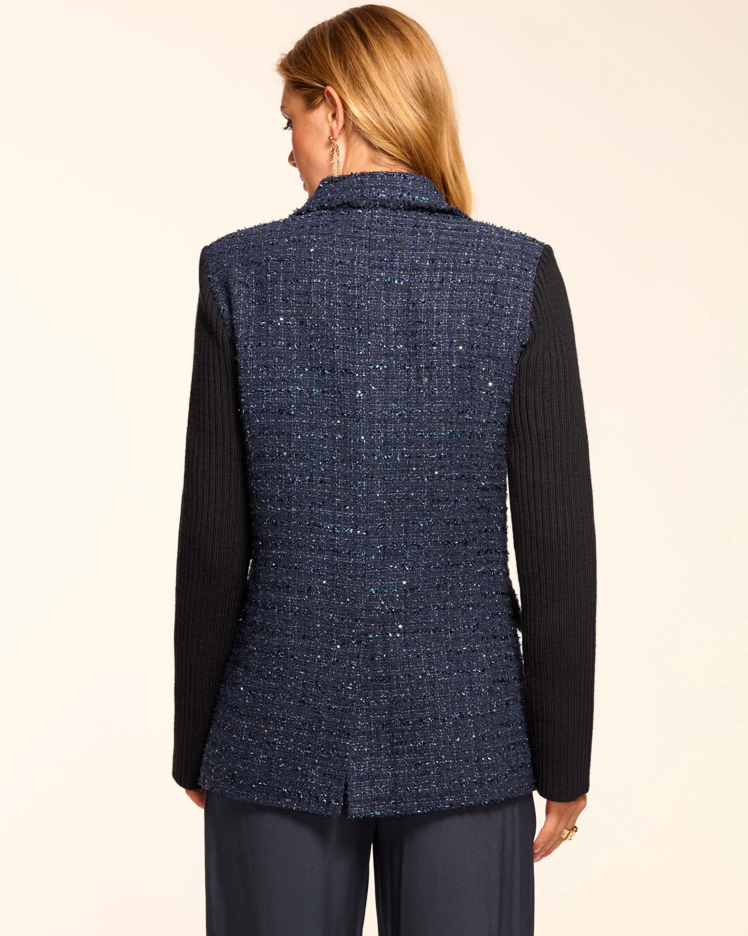 Elsa Tweed Knit Combo Double Breasted Blazer - Image 4