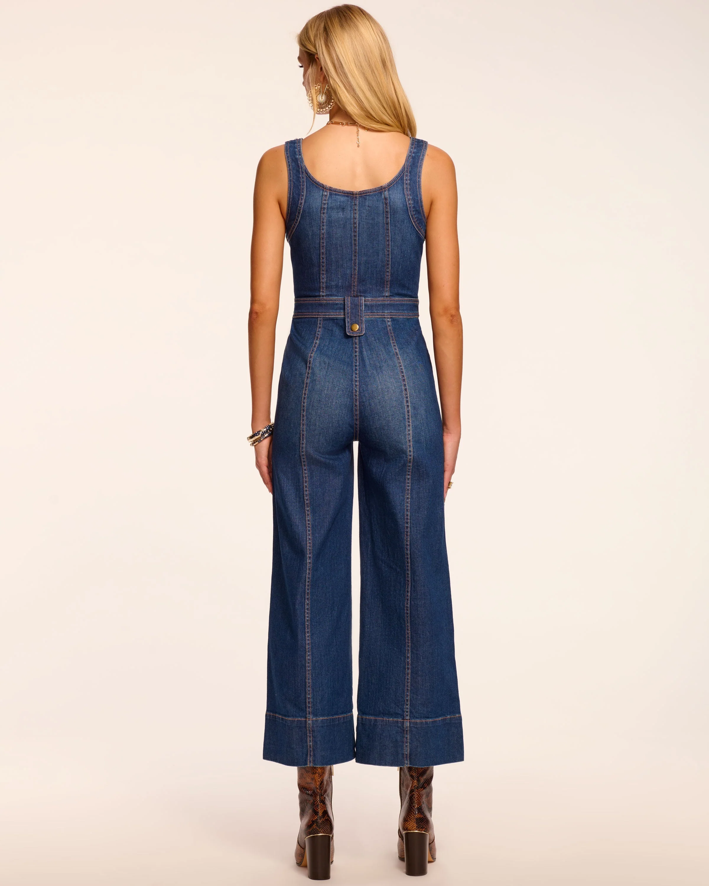 Janet Cropped Wide Leg Denim Jumpsuit - Image 4