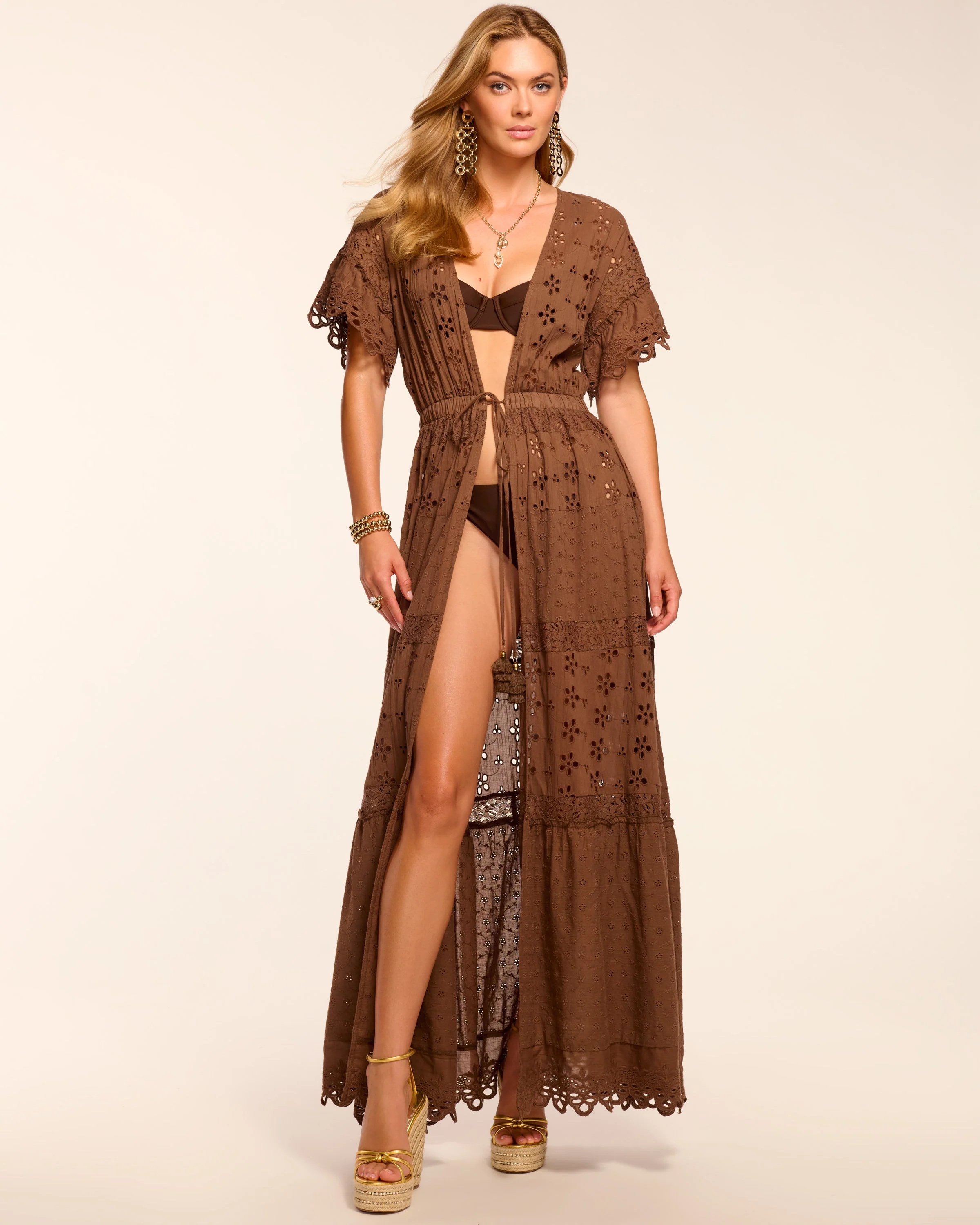 Janis Cotton Eyelet Tie Front Coverup Maxi Dress - Image 4