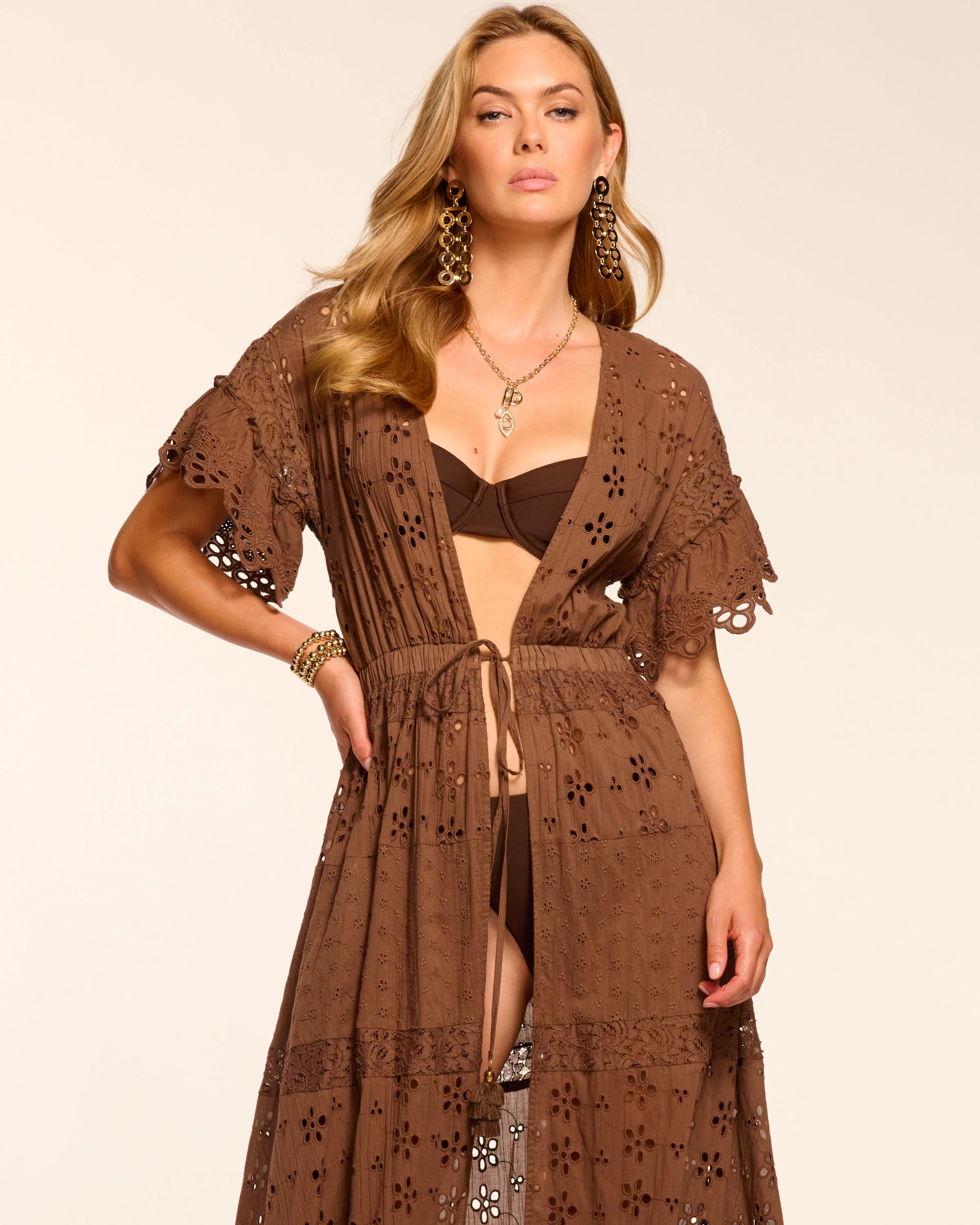 Janis Cotton Eyelet Tie Front Coverup Maxi Dress - Image 5