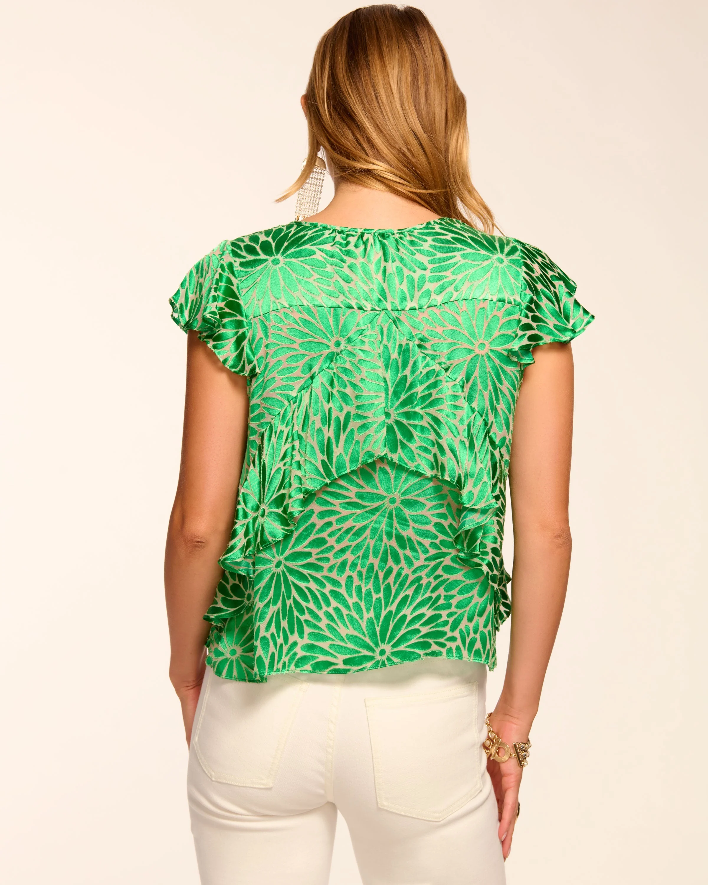 Julianne Burnout Flutter Sleeve V-Neck Blouse - Image 3