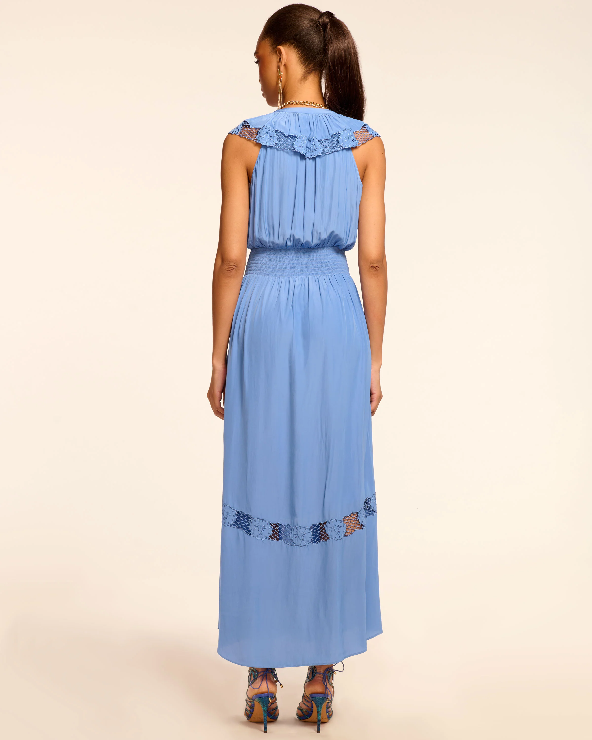 Laila V-Neck Smocked Embroidered Maxi Dress - Image 4