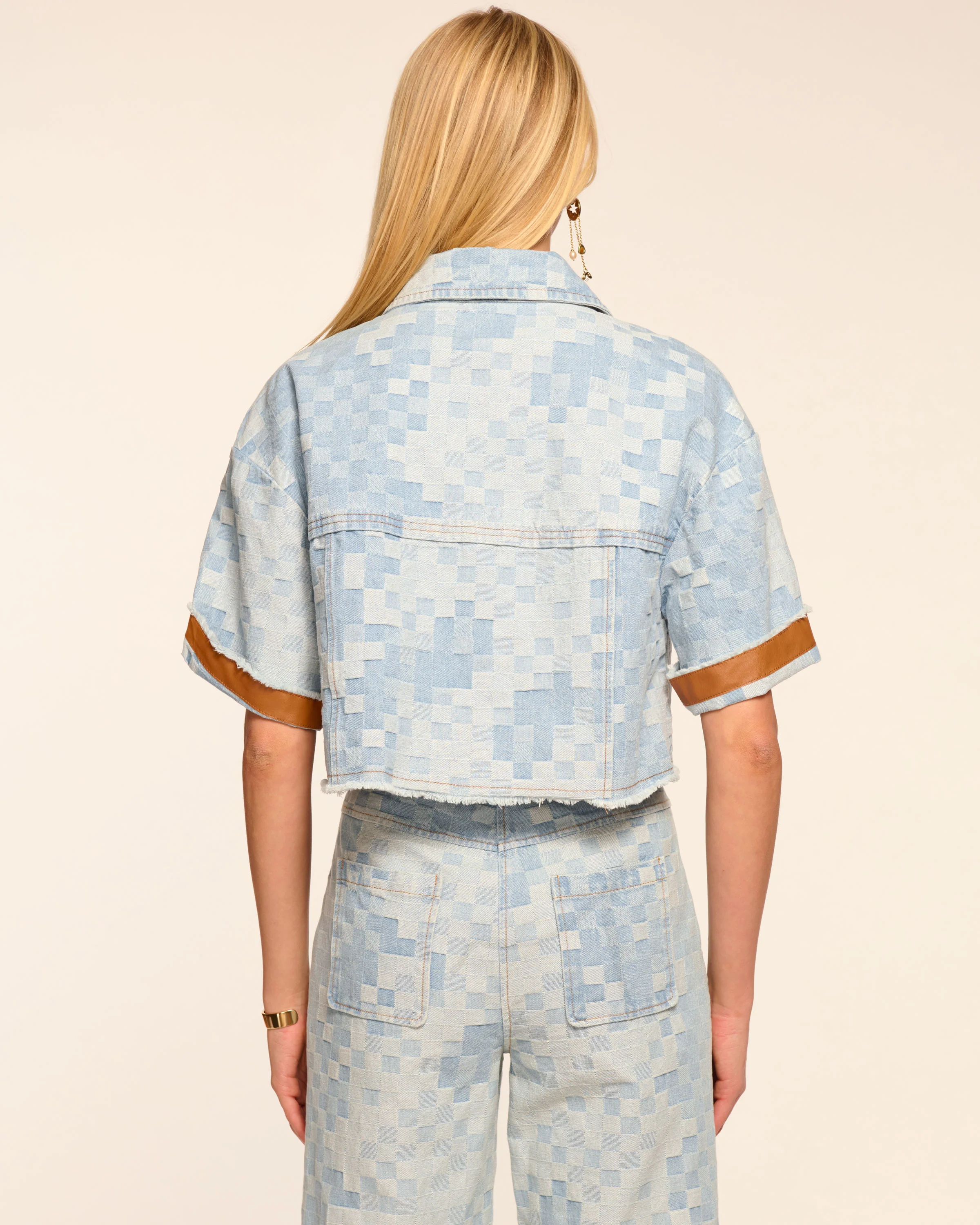 Melanie Short Sleeve Checkered Jean Jacket - Image 4