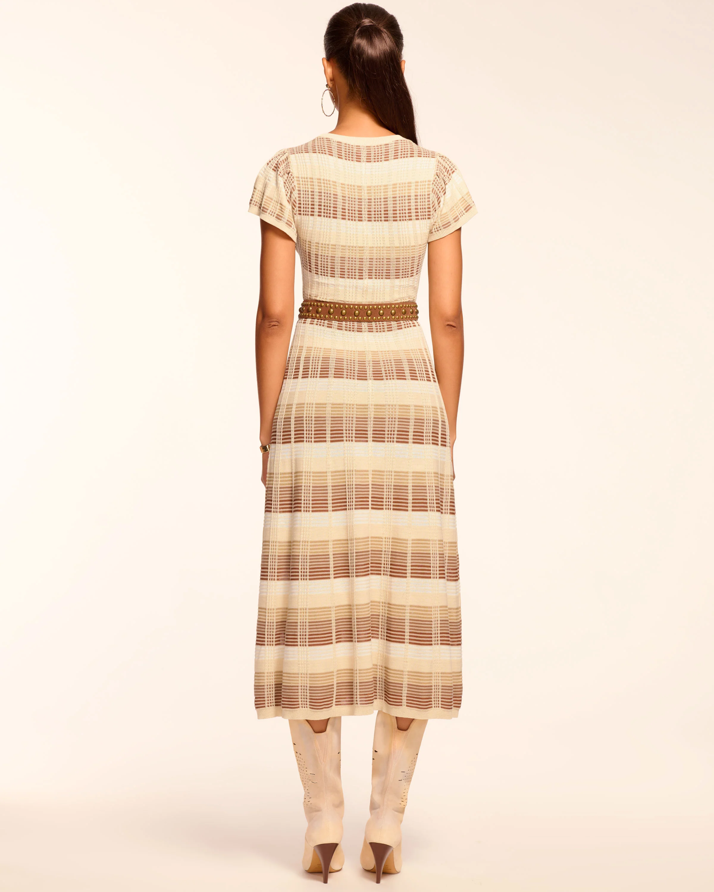 Rachel Plaid Knit Flutter Sleeve Midi Dress - Image 5