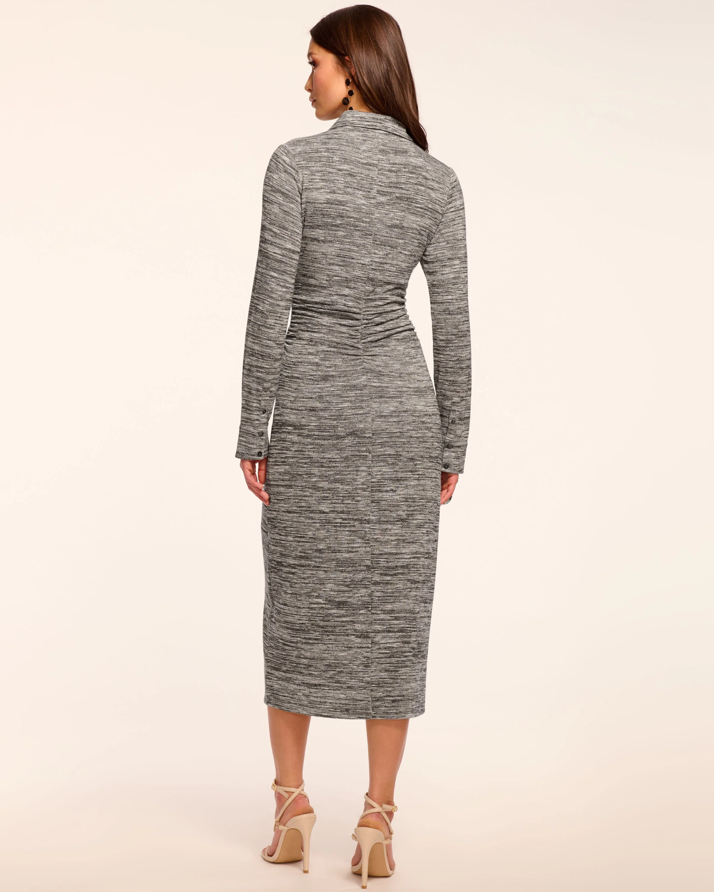 Rachelle Long Sleeve Ruched Lurex Knit Midi Dress - Image 4