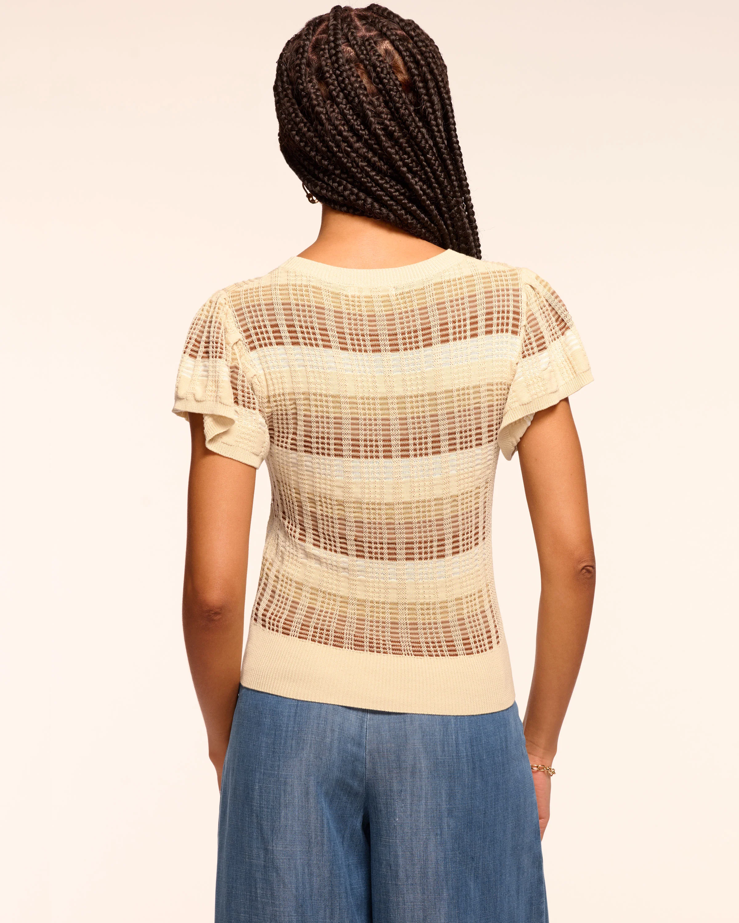 Rebecca Plaid Knit Flutter Sleeve Top - Image 4