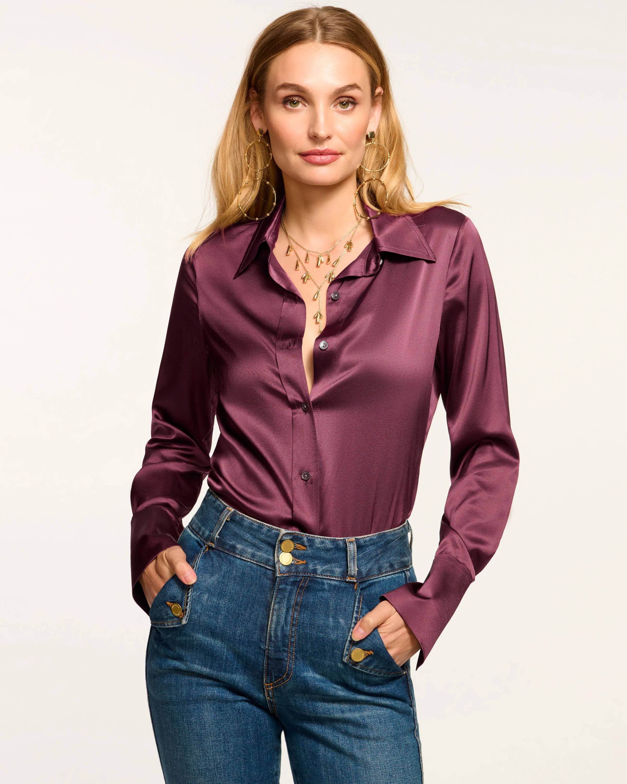 Victoria Silk Button Down Blouse - Image 15