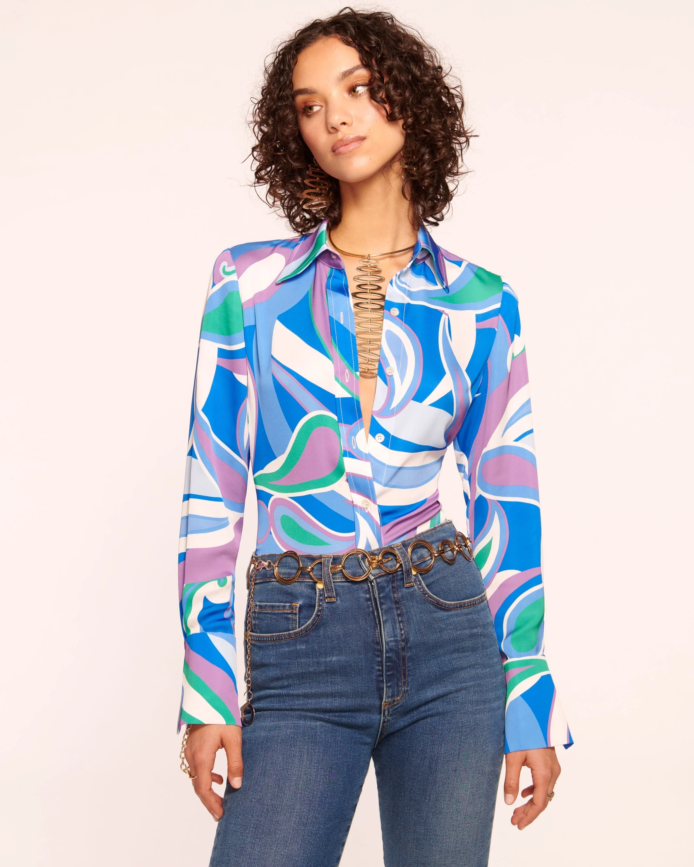 Victoria Silk Button Down Blouse - Image 30