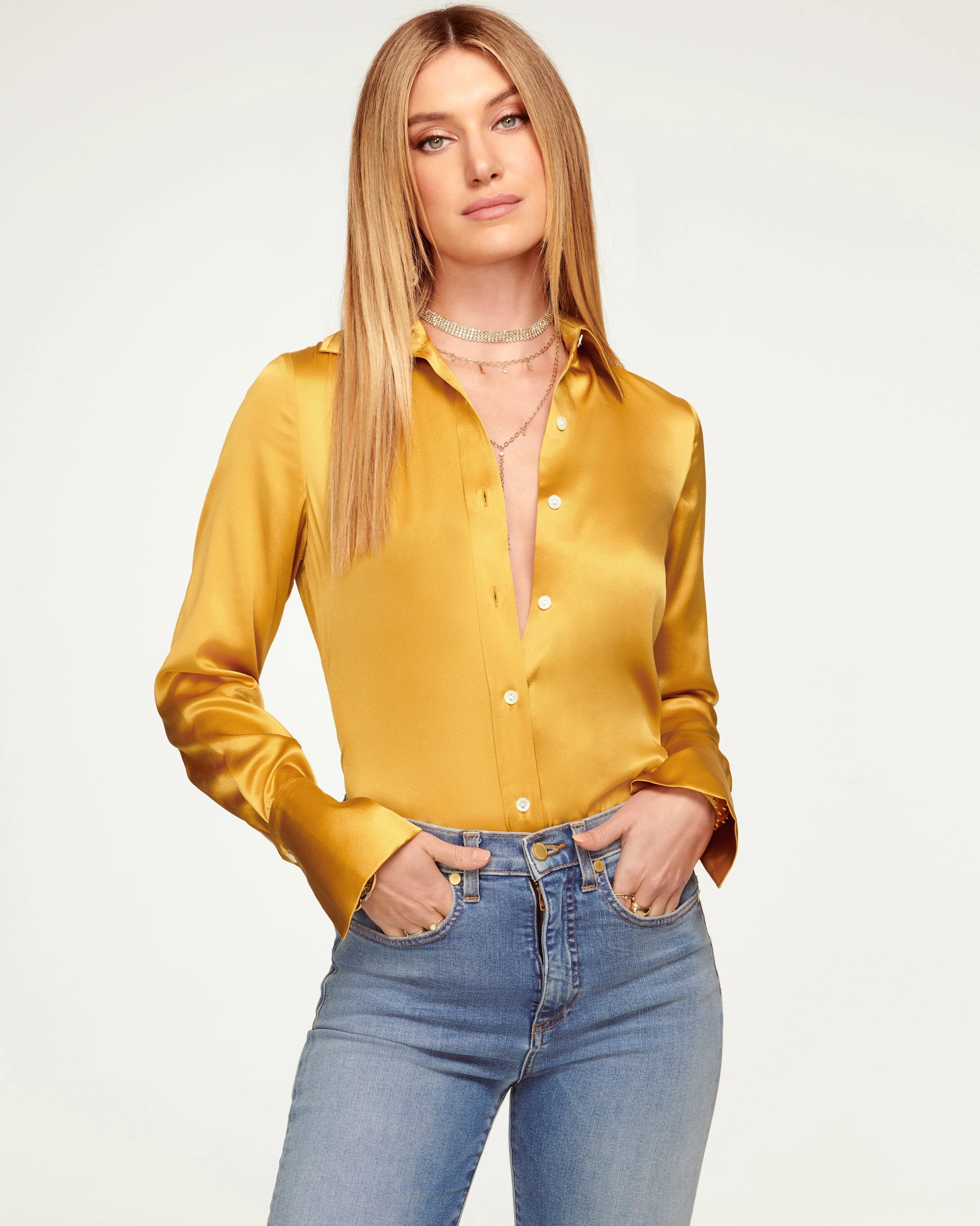 Victoria Silk Button Down Blouse - Image 35