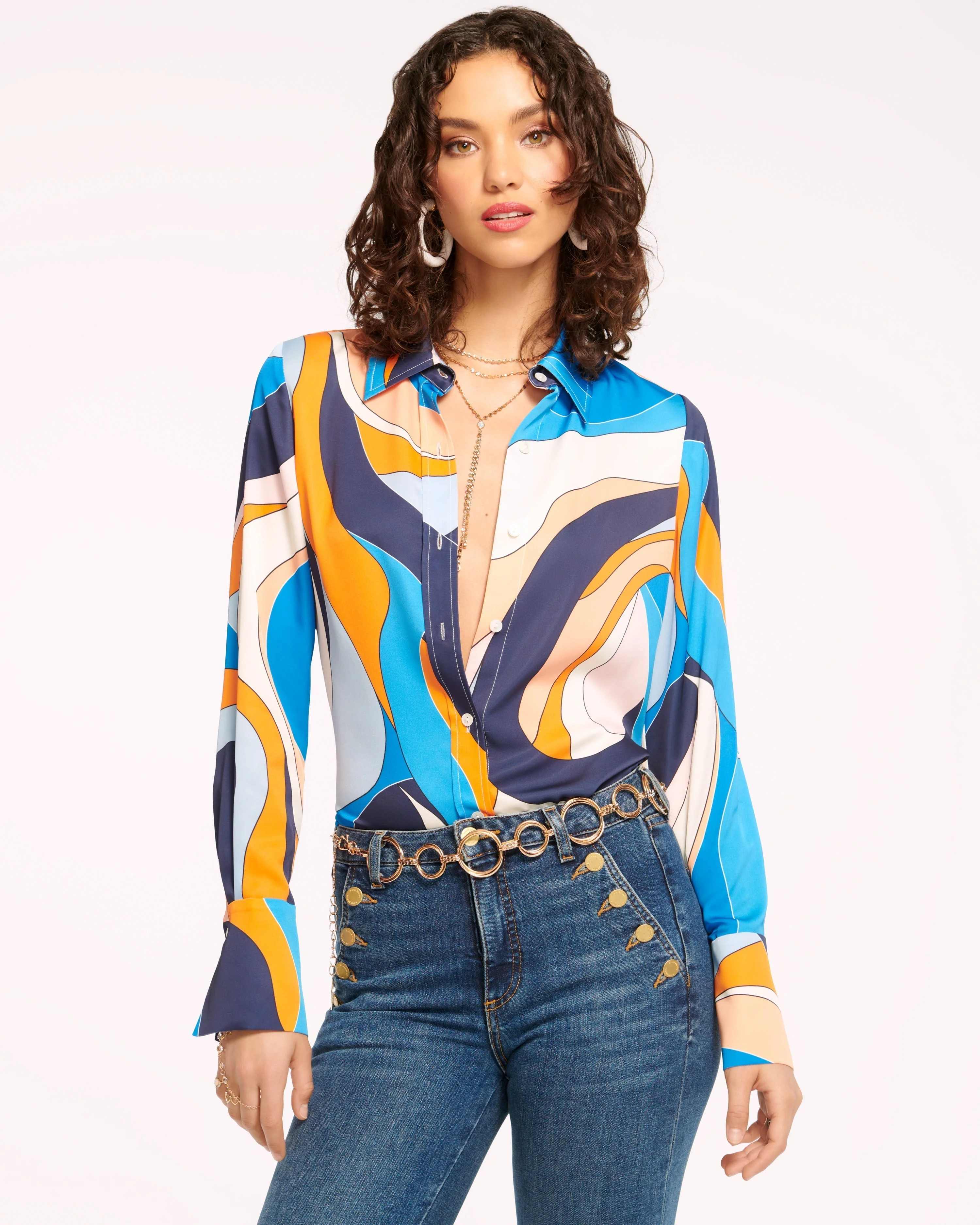 Victoria Silk Button Down Blouse - Image 52