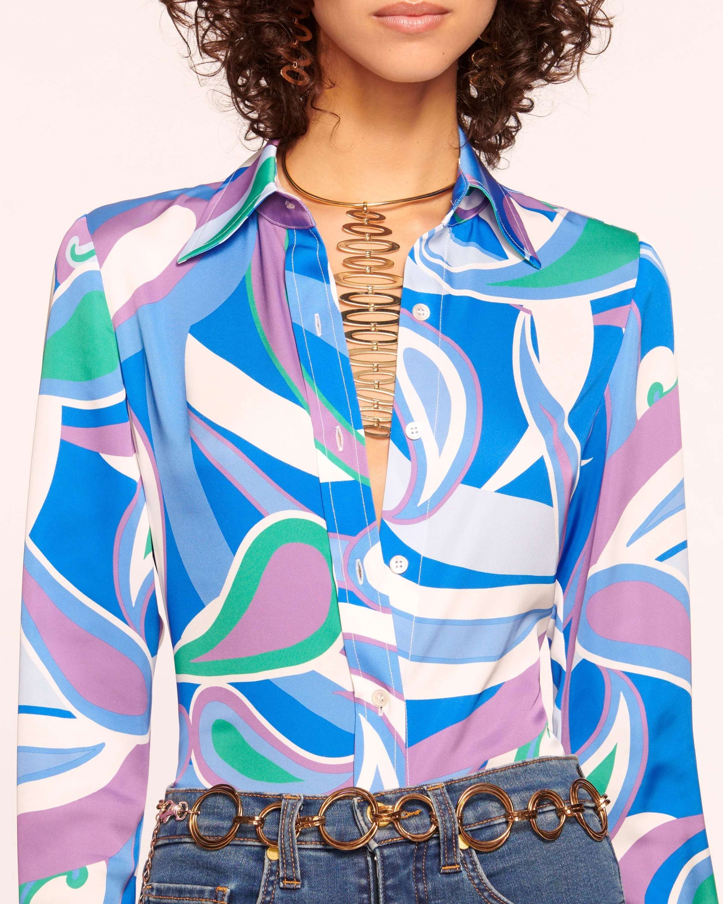 Victoria Silk Button Down Blouse - Image 72