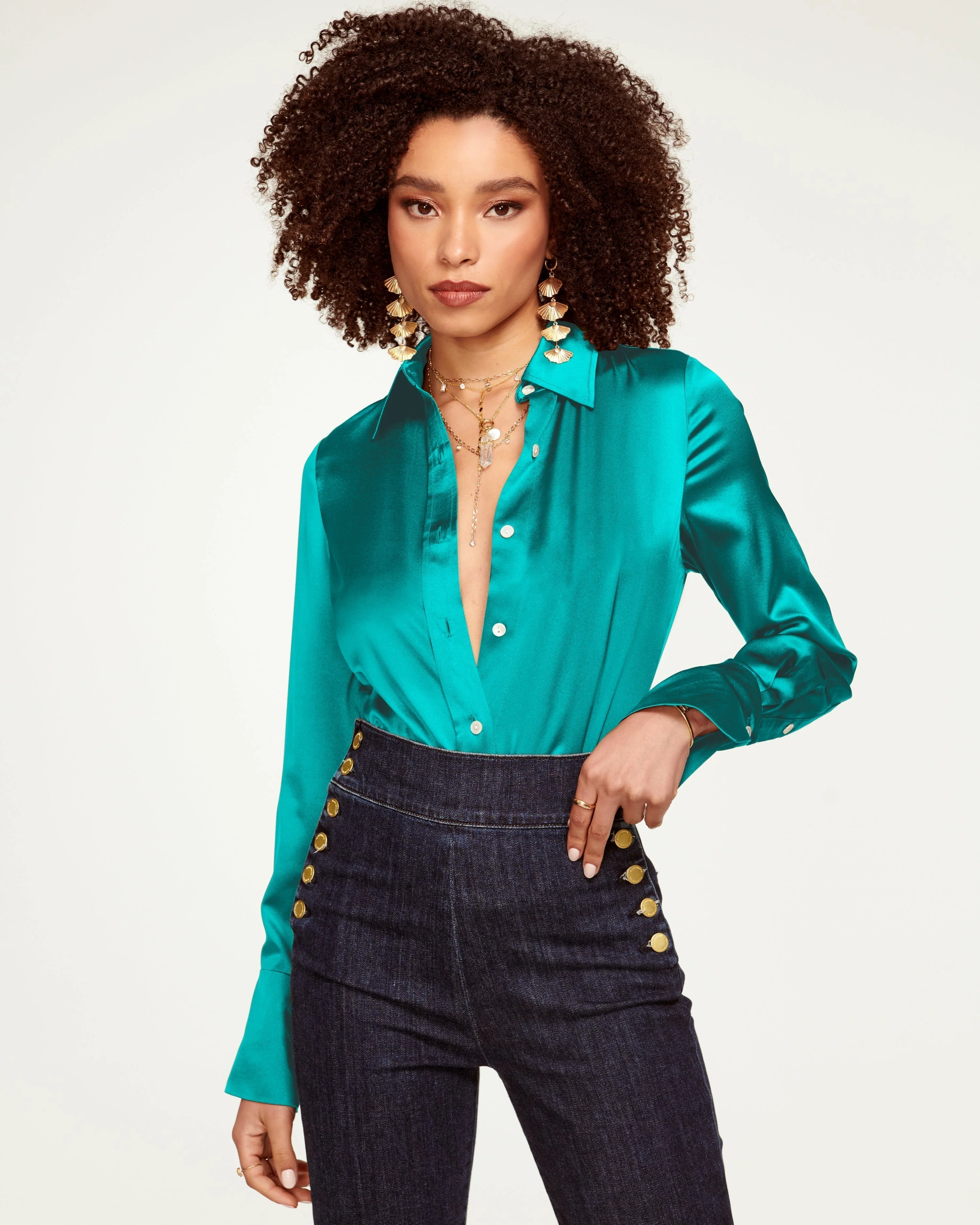 Victoria Silk Button Down Blouse - Image 77