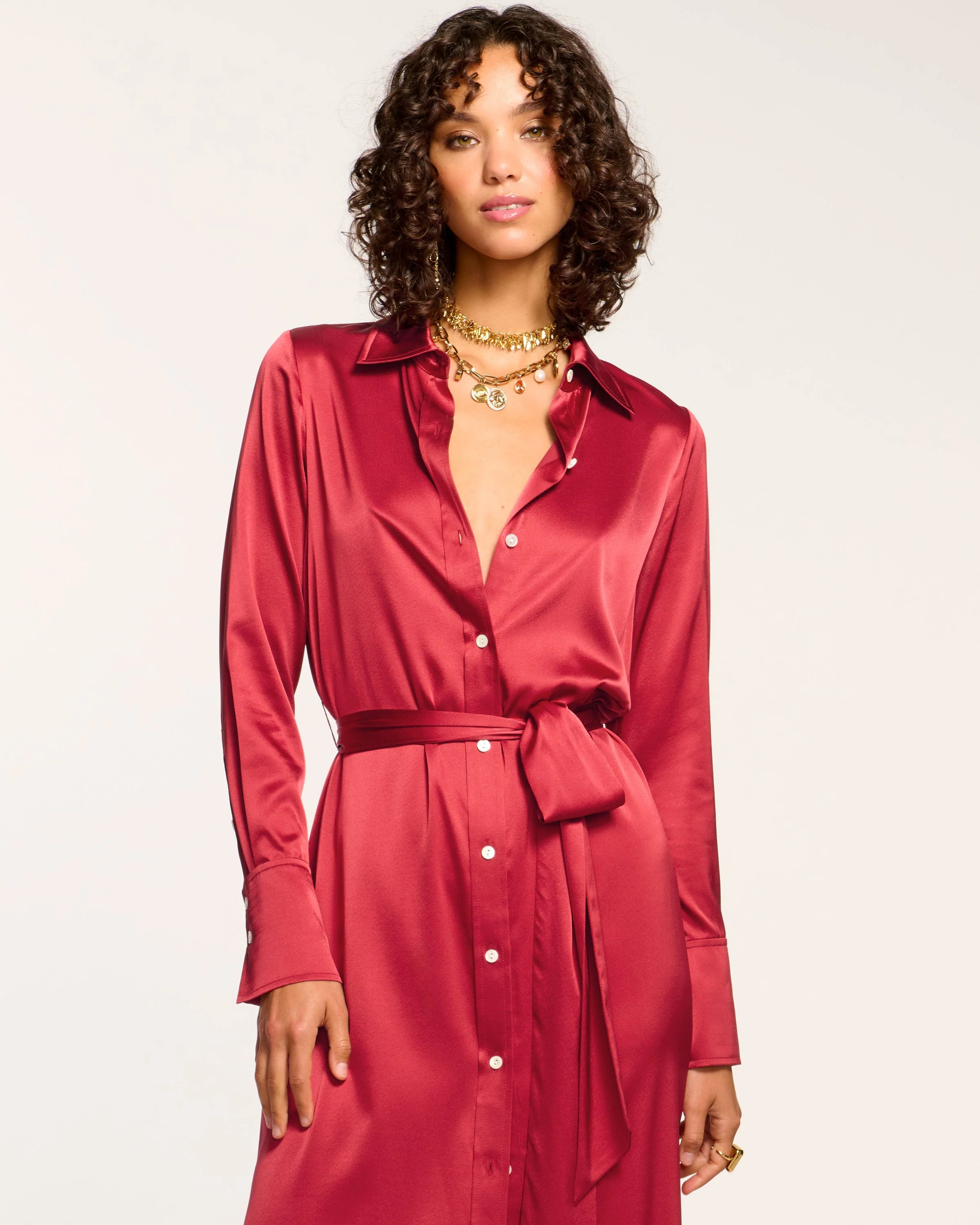 Victoria Silk Button Down Midi Dress - Image 3