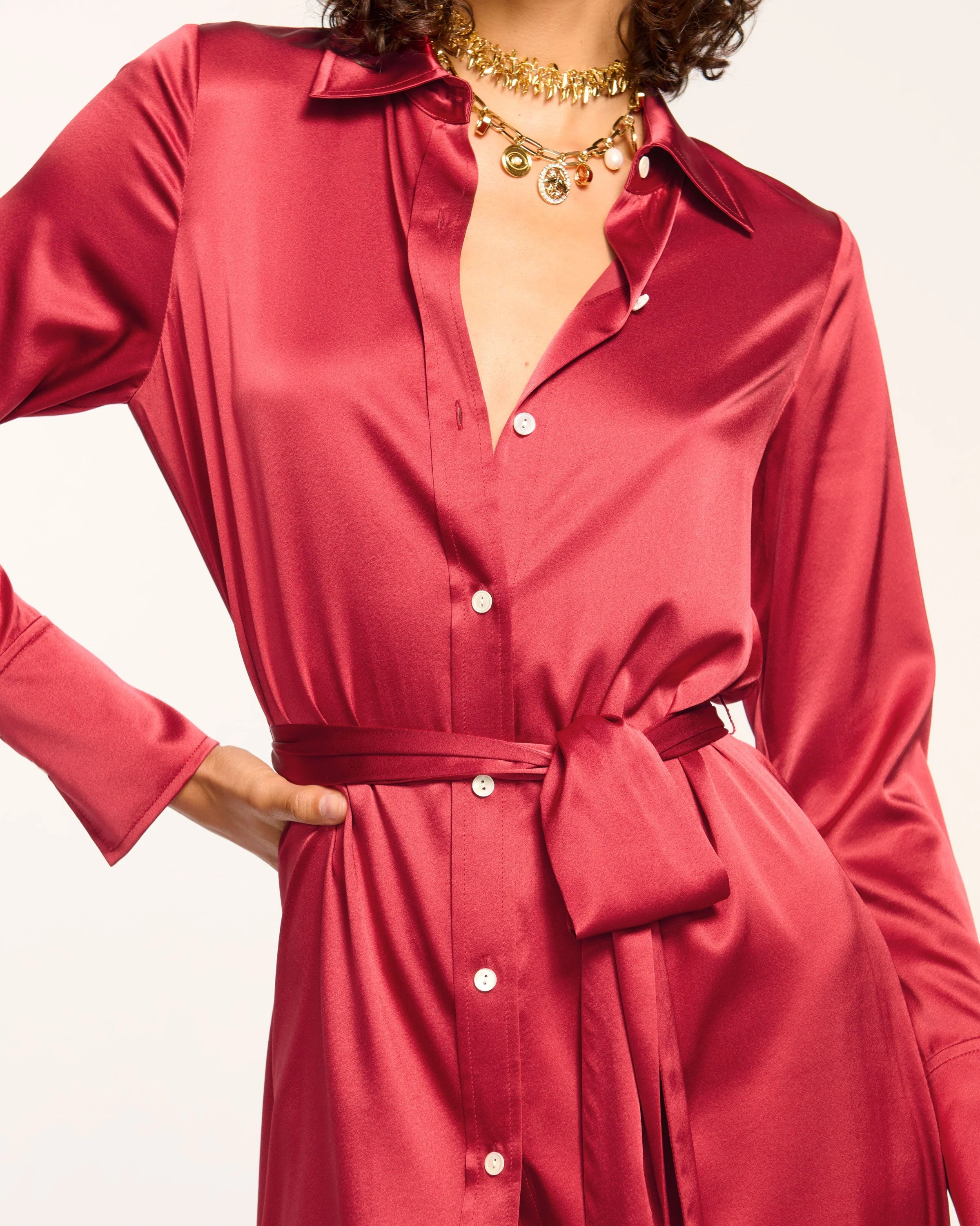 Victoria Silk Button Down Midi Dress - Image 4